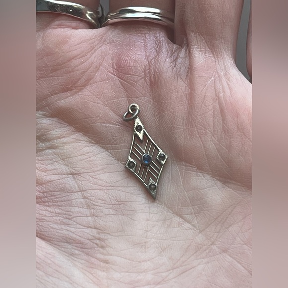 1900’s Antique Sterling Silver Lavaliere Pendant With Blue Gem Necklace - Picture 5 of 15